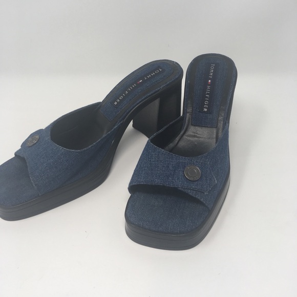 Tommy Hilfiger vintage 90’s denim heels chunky - Picture 2 of 7